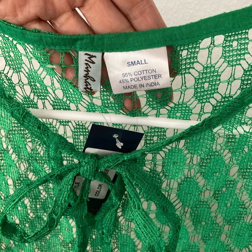 Emeral Green Summer Lace Top or Cover Up Top 3/4Th Sleeves Small - Picture 3 of 4